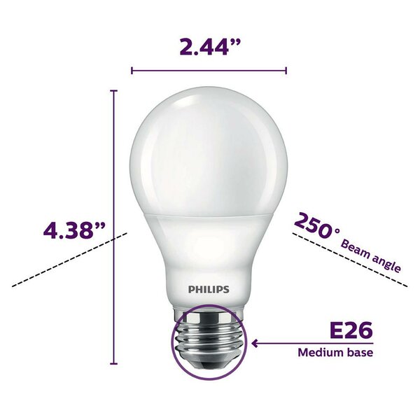 Philips 60 Watt Equivalent, A19 LED, Non-Dimmable Light Bulb, Daylight ...